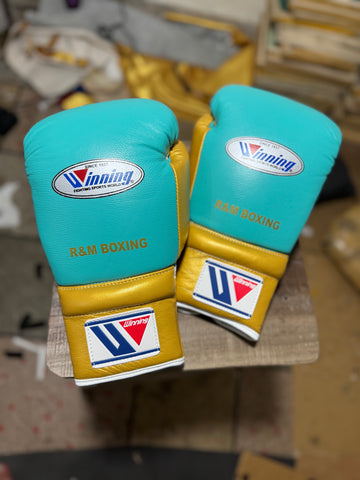 Custom Handmade Green & Gold Limited Edition Boxing Gloves | Winnings | Personalise your name | 100% Pure Leather | Best Choice for Fighters