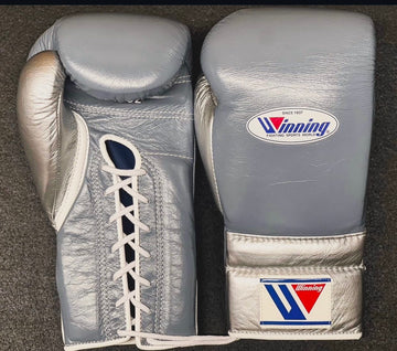 Grey & Silver Pro Elite Boxing Gloves | Winnings | Personalise your name | 100% Pure Leather | Best Choice for Fighters