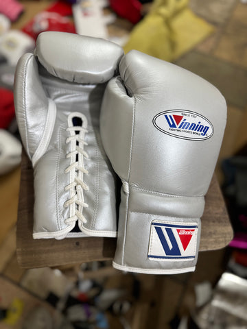 Custom Handmade Metallic Silver Pro Elite Boxing Gloves | Winnings | Personalise your name | 100% Pure Leather | Best Choice for Fighters