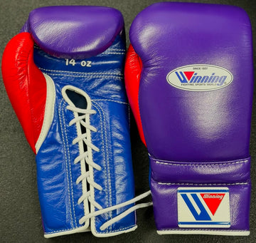 Purple, Dark Blue & Red Pro Elite Boxing Gloves | Winnings | Personalise your name | 100% Pure Leather | Best Choice for Fighters