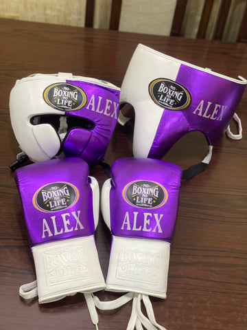 Metallic Purple & White NBNL | Handmade Boxing Sparring Kit | No Boxing No Life | Premium Quality | Personalise Your Name | Flat 50% OFF