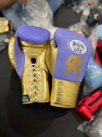 NO BOXING NO LIFE TRAINING GLOVES - MATTE LIGHT PURPLE & GOLD | 100% Pure Leather | Best Choice for Fighters