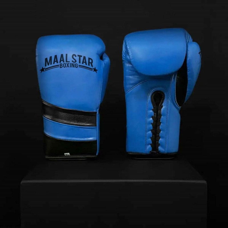 Blue & Black Pro Elite Boxing Gloves | 100% Leather - Maal Star Boxing