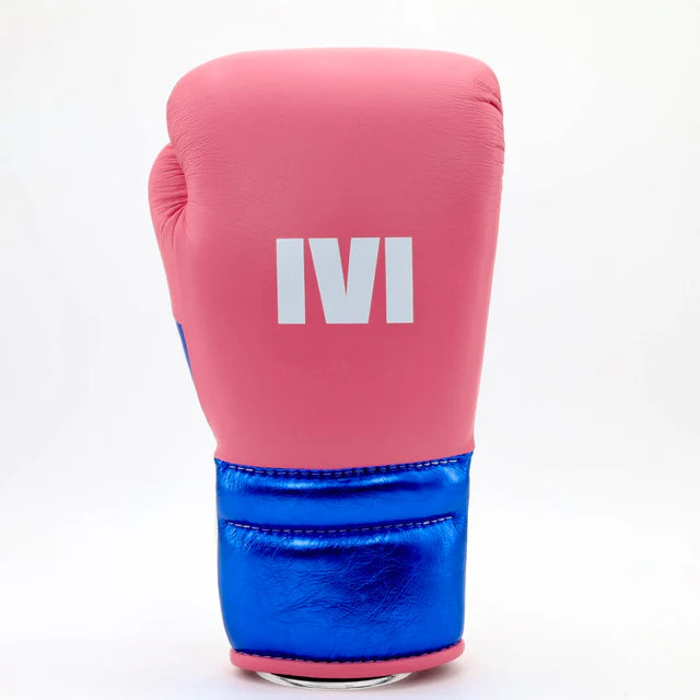 1v1 PTE Lace Up Training Gloves - Pink / Metallic Blue / White
