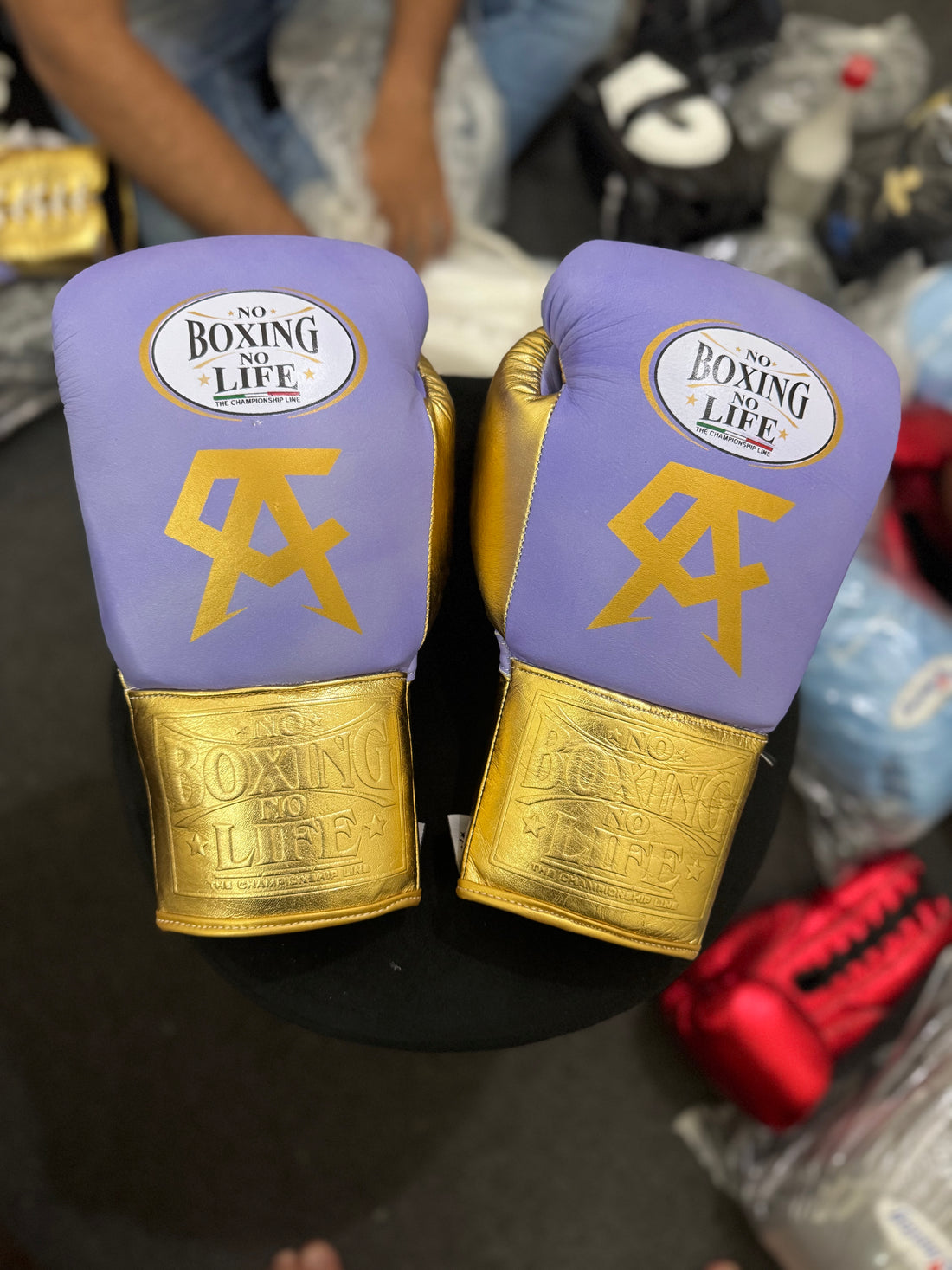 NO BOXING NO LIFE TRAINING GLOVES - MATTE LIGHT PURPLE & GOLD | 100% Pure Leather | Best Choice for Fighters