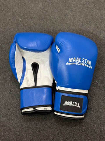 Blue & White Pro Elite Boxing Gloves | Personalise your name | 100% Pure Leather | Best Choice for Fighters