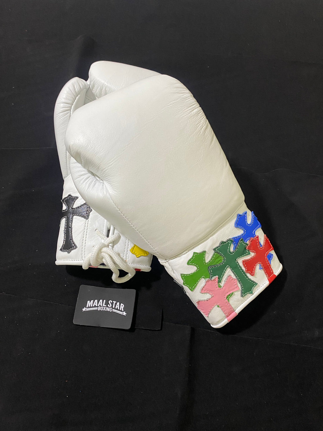 Custom Handmade Chrome Heart Boxing Gloves White | Premium Quality | Cowhide Leather | Personalise your Logo or Name
