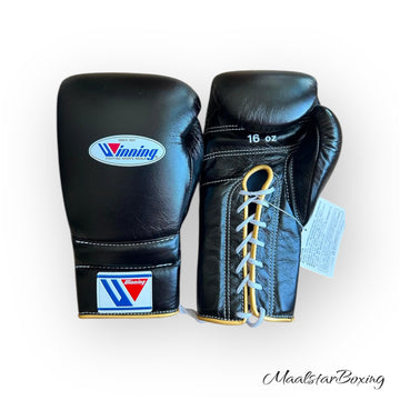 Black with Gold Trim Pro Elite Boxing Gloves | Winnings | Personalise your name | 100% Pure Leather | Best Choice for Fighters