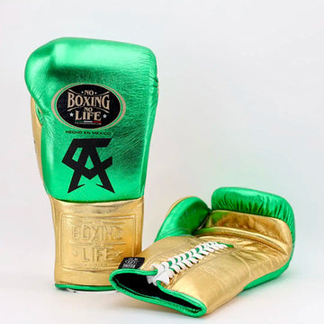 NO BOXING NO LIFE CA SPECIAL EDITION TRAINING GLOVES - METALLIC GREEN / METALLIC GOLD
 | 100% Pure Leather | Best Choice for Fighters