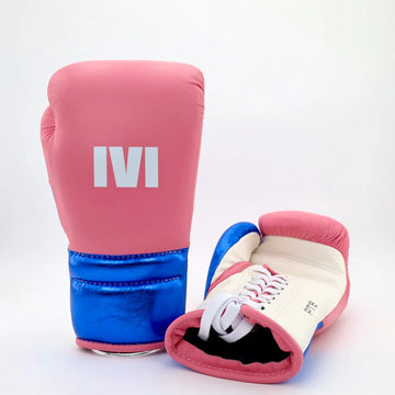 1v1 PTE Lace Up Training Gloves - Pink / Metallic Blue / White