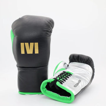 1v1 Peacemaker Lace Up Training Gloves - Black / neon Green / Metallic silver