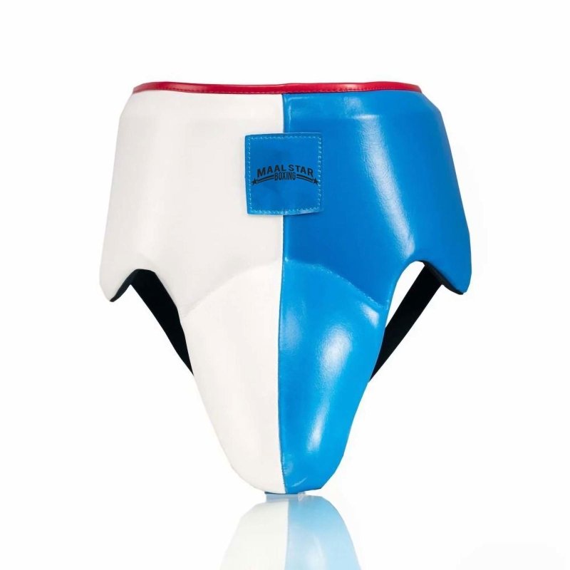 Metallic White and Blue Groin Guard 100% Ultra Light - Maal Star Boxing