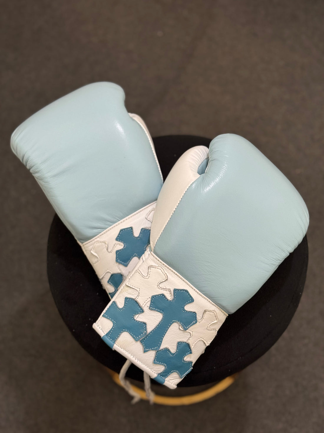 Sky Blue & White - Handmade Chrome Heart Boxing Gloves | Limited Edition | Premium Quality | Cowhide Leather | Personalise your Logo or Name