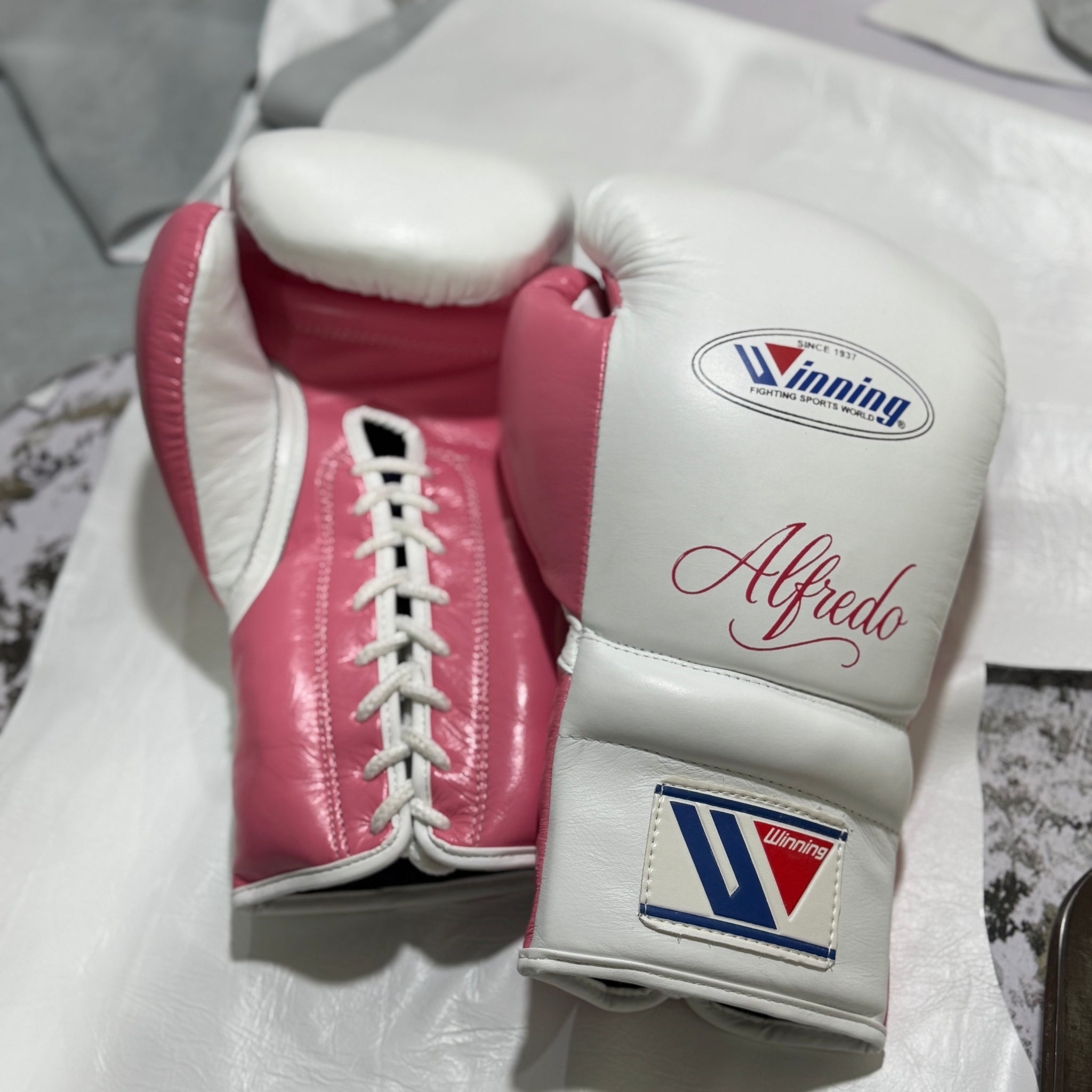 White/Pink Boxing Gloves - Custom Handmade Boxing Gloves