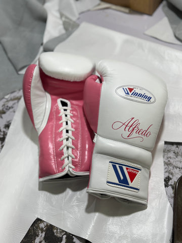 White/Pink Boxing Gloves - Custom Handmade Boxing Gloves