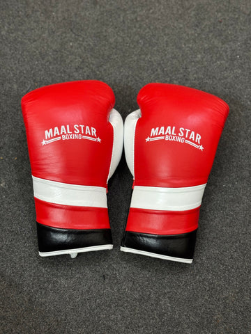 Red, White & Black Pro Elite Boxing Gloves | Personalise your name | 100% Pure Leather | Best Choice for Fighters