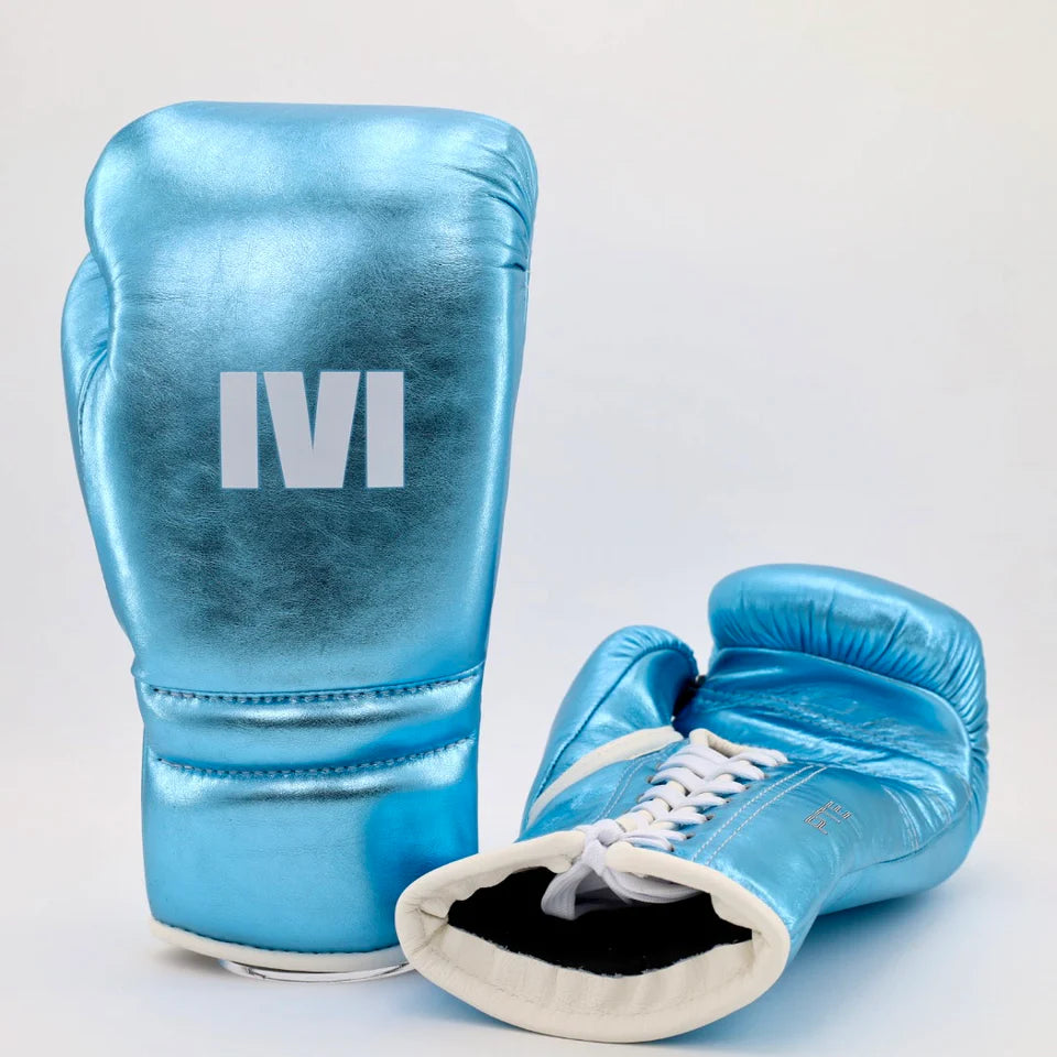 1v1 PTE Lace Up Training Gloves - Metallic Turquoise/ White