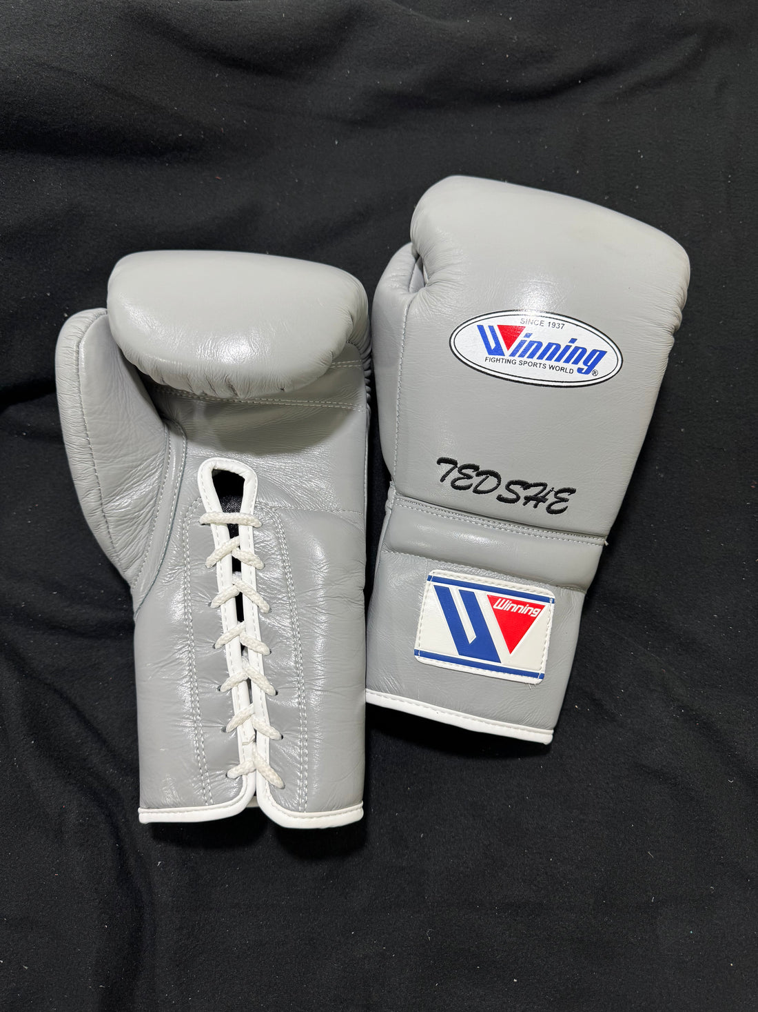 Custom Handmade Grey Boxing Gloves | Winnings | Personalise your name | 100% Pure Leather | Best Choice for Fighters | Flat 50 OFF