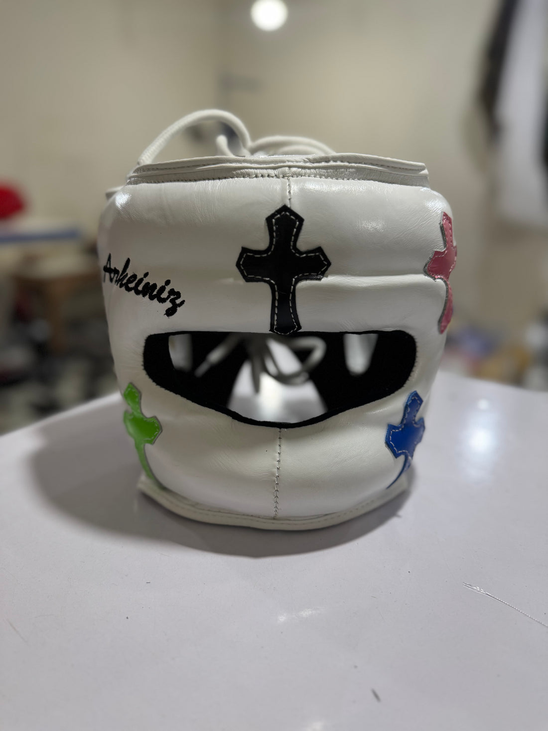 White Chrome Hearts Headgear Nose-bar Latest Version | 100% Leather | Adjustable | Available in Multiple Sizes