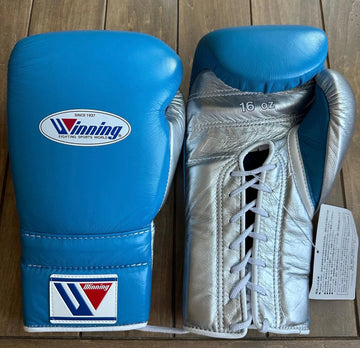 Sky Blue & Metallic Silver Pro Elite Boxing Gloves | Winnings | Personalise your name | 100% Pure Leather | Best Choice for Fighters