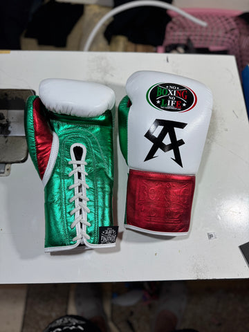 NO BOXING NO LIFE TRAINING GLOVES - METALLIC RED, GREEN & WHITE | 100% Pure Leather | Best Choice for Fighters