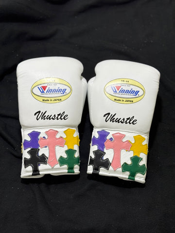 White Handmade Chrome Heart Boxing Gloves | Limited Edition | Premium Quality | Cowhide Leather | Personalise your Logo or Name