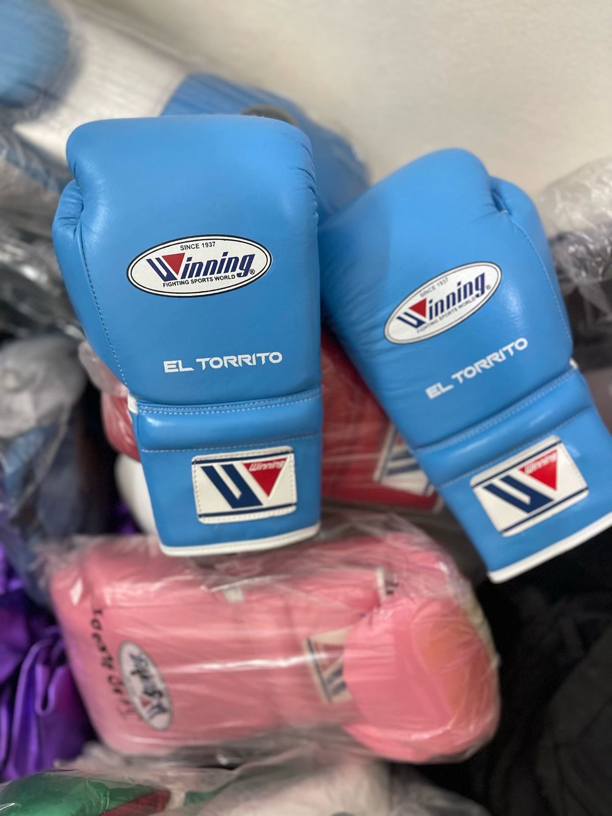 Pro Elite Baby Blue Boxing Gloves | Winnings | 100% Leather | Premium Quality | Personalise your name | Champions Choice |