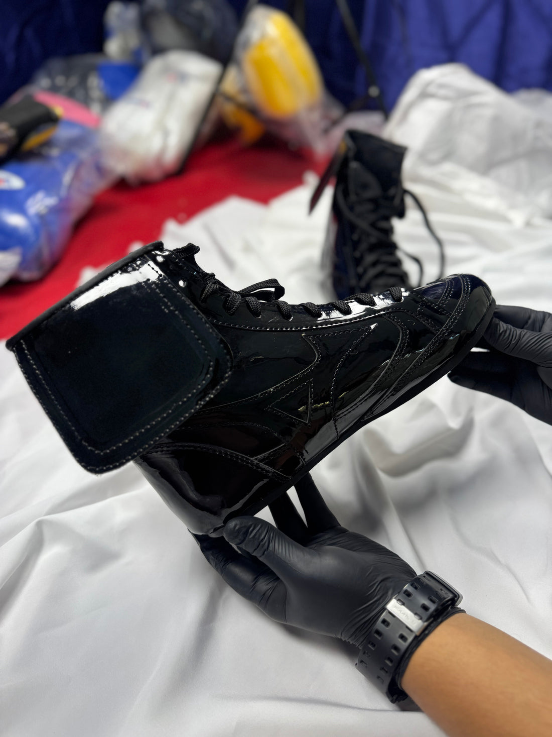 Metallic Black Custom Handmade Boxing Shoes Lightweight Limited Edition
