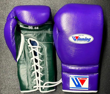 Purple & Green with White trim Pro Elite Boxing Gloves | Winnings | Personalise your name | 100% Pure Leather | Best Choice for Fighters