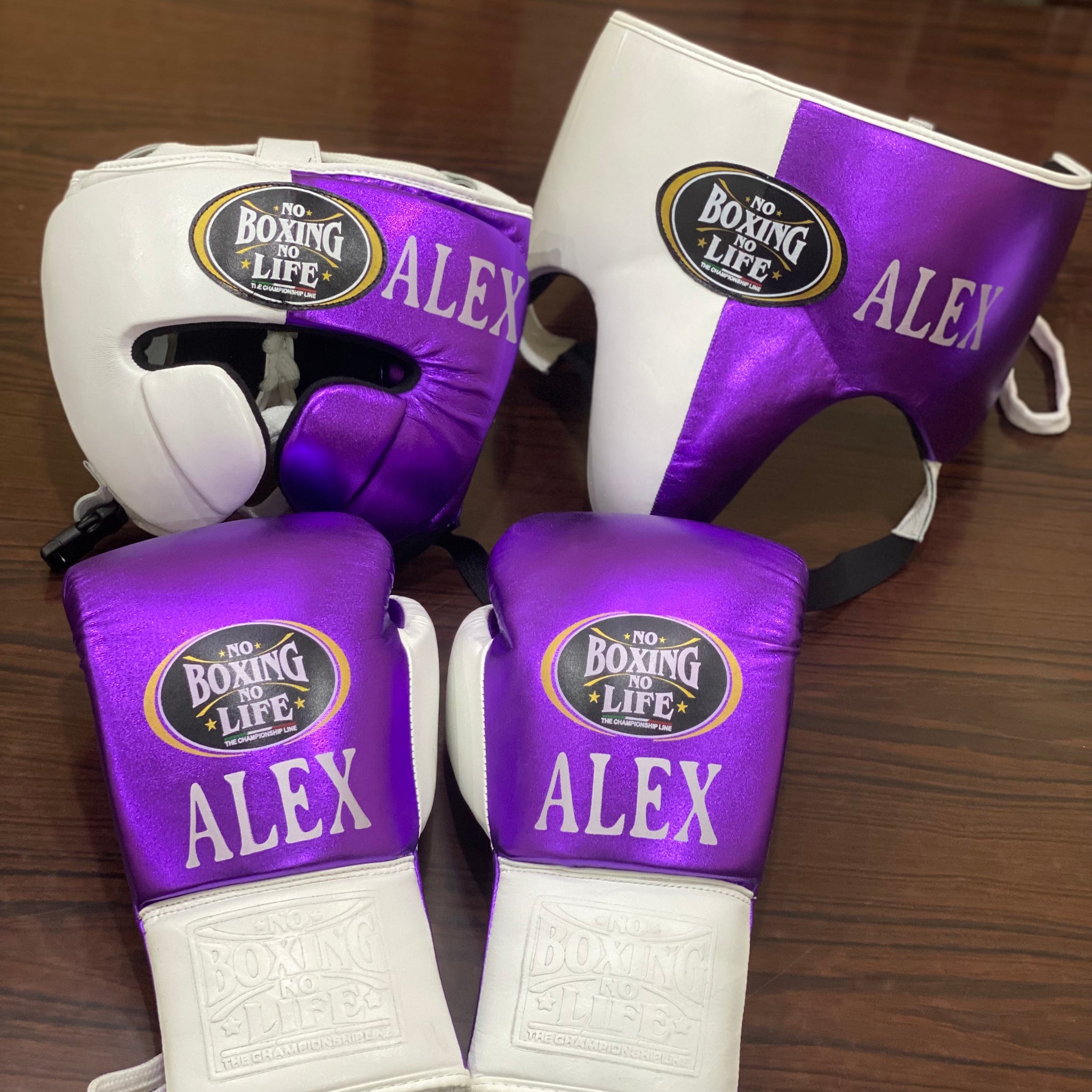 Metallic Purple & White NBNL | Handmade Boxing Sparring Kit | No Boxing No Life | Premium Quality | Personalise Your Name | Flat 50% OFF
