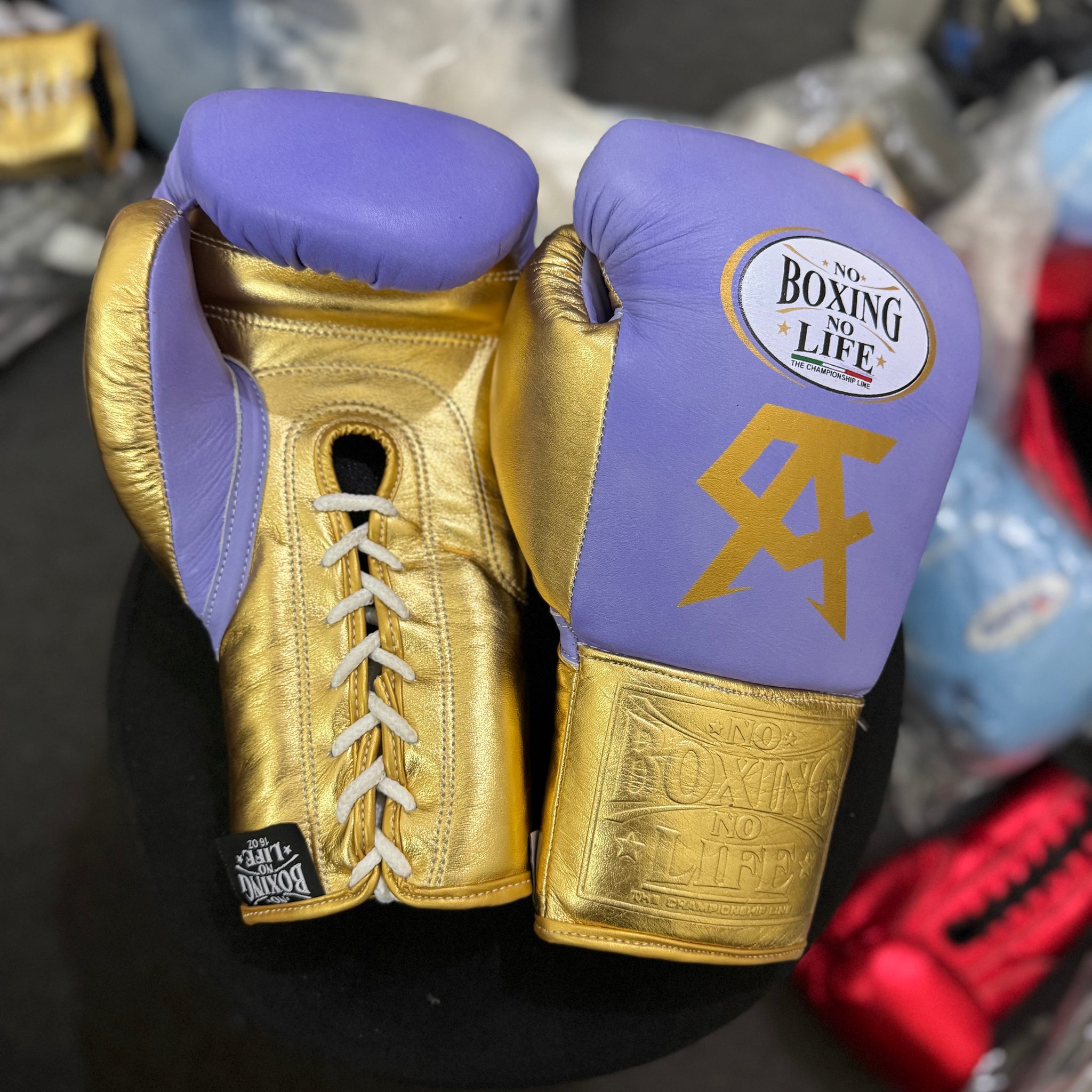 NO BOXING NO LIFE TRAINING GLOVES - MATTE LIGHT PURPLE & GOLD | 100% Pure Leather | Best Choice for Fighters