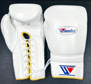Pure White with Yellow Trim Pro Elite Boxing Gloves | Winnings | Personalise your name | 100% Pure Leather | Best Choice for Fighters
