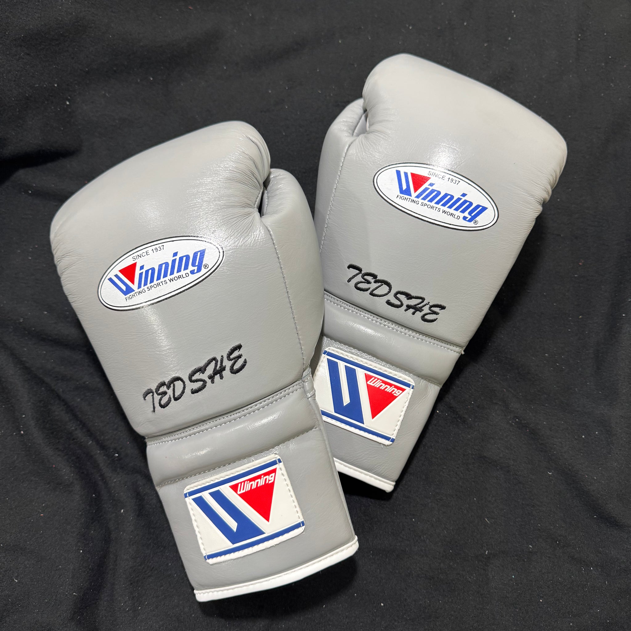 Custom Handmade Grey Boxing Gloves | Winnings | Personalise your name | 100% Pure Leather | Best Choice for Fighters | Flat 50 OFF