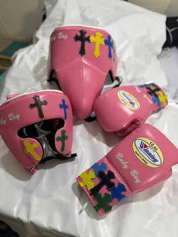 Pink Sparring Kit - Chrome Hearts | Handmade Boxing Sparring Kit| Premium Quality | Personalise Your Name |