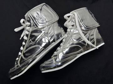 Custom Handmade Metallic Silver Boxing Shoes Lightweight Limited Edition