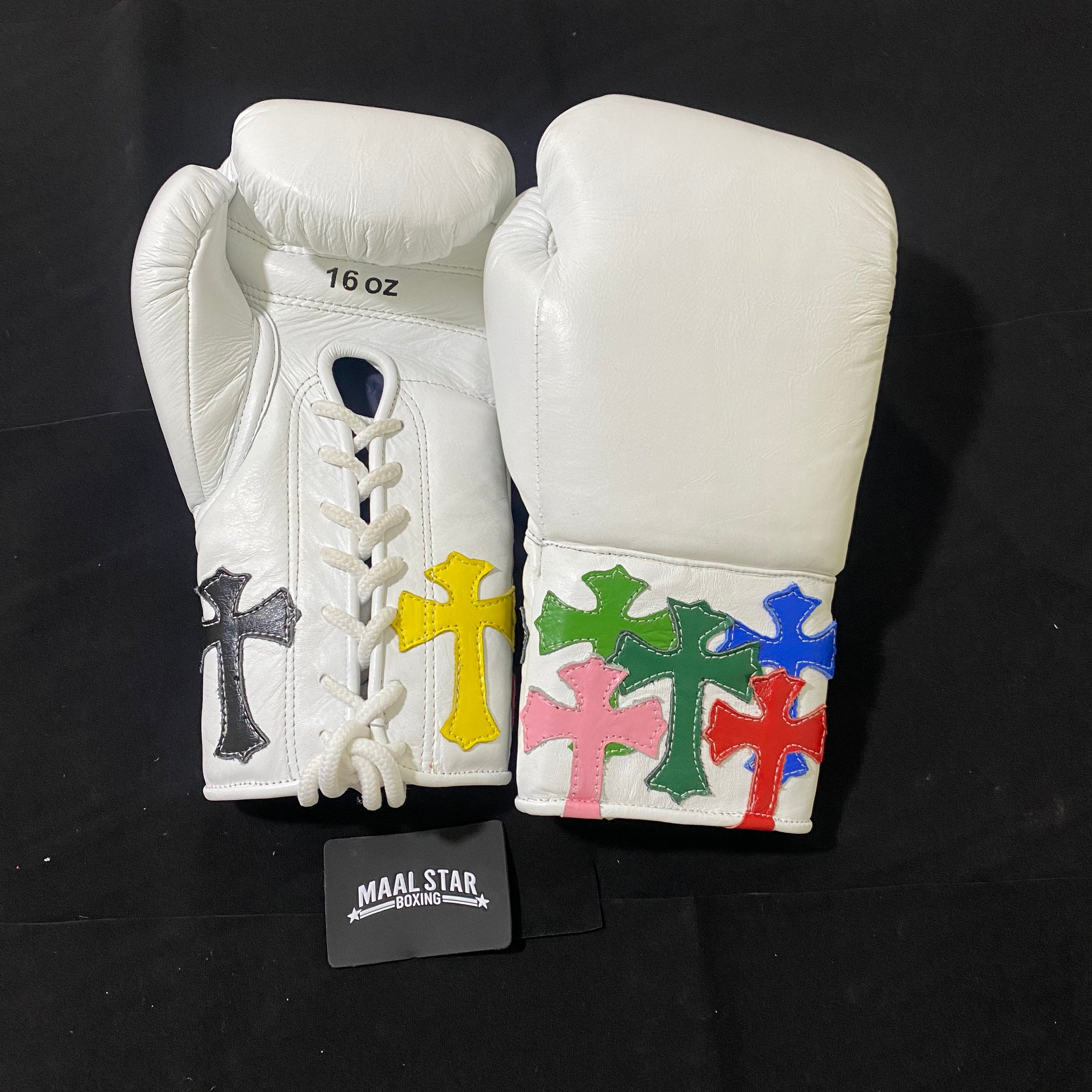 Custom Handmade Chrome Heart Boxing Gloves White | Premium Quality | Cowhide Leather | Personalise your Logo or Name