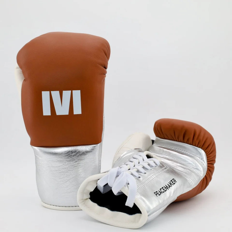 1v1 Peacemaker Lace Up Training Gloves - Tobacco / Metallic Silver / White