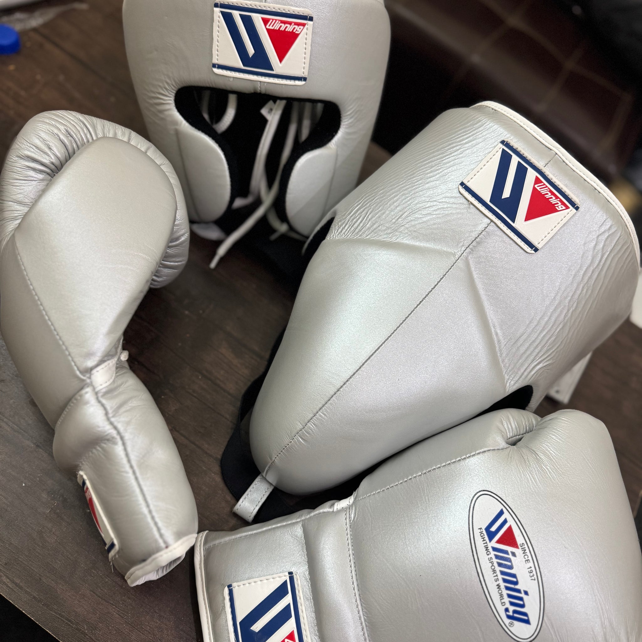 Metallic Silver Custom Handmade Boxing Sparring Kit | Winning | Premium Quality | Personalise Your Name | Flat 50% OFF