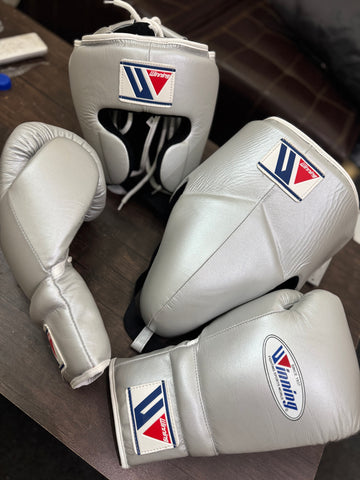 Metallic Silver Custom Handmade Boxing Sparring Kit | Winning | Premium Quality | Personalise Your Name | Flat 50% OFF
