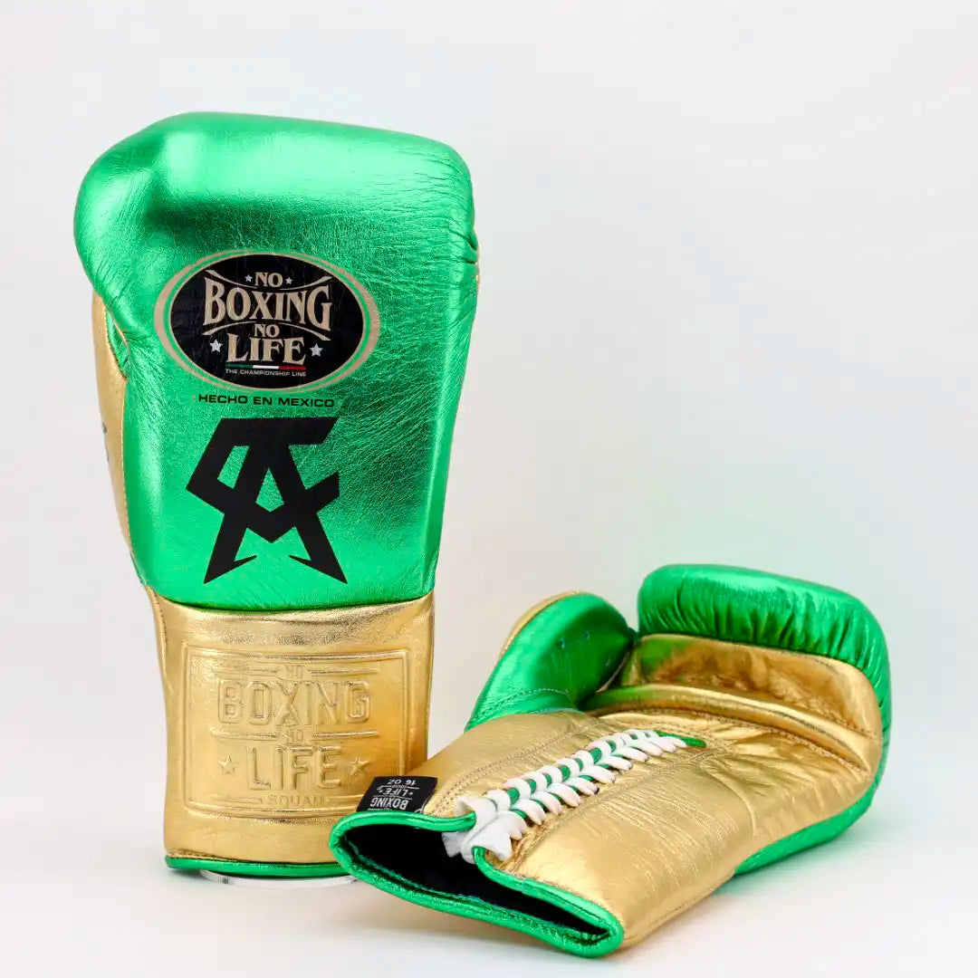 NO BOXING NO LIFE CA SPECIAL EDITION TRAINING GLOVES - METALLIC GREEN / METALLIC GOLD
 | 100% Pure Leather | Best Choice for Fighters