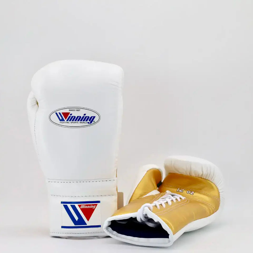 Winning Lace Up Training Gloves - White / Metallic Gold