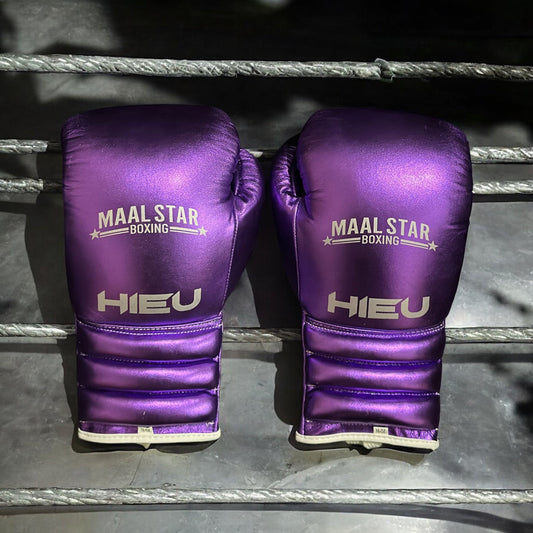 Metallic Purple and White Pro Elite Boxing Gloves | 100% Pure Leather | Best Choice for Fighters