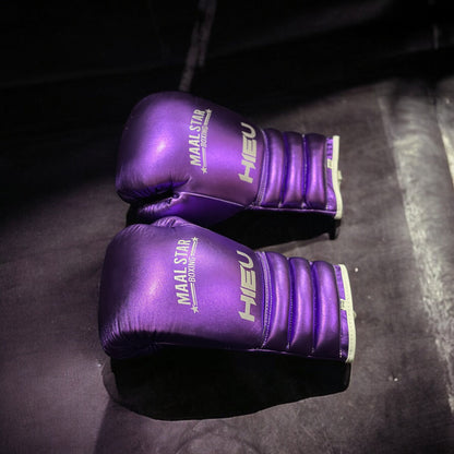 Metallic Purple and White Pro Elite Boxing Gloves | 100% Pure Leather | Best Choice for Fighters