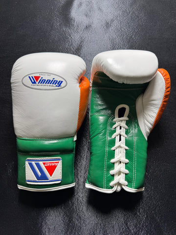 Tri-Color Winning Style Boxing Gloves | White, Orange & Green | Handmade Premium Boxing Gloves | Professional Training Gear