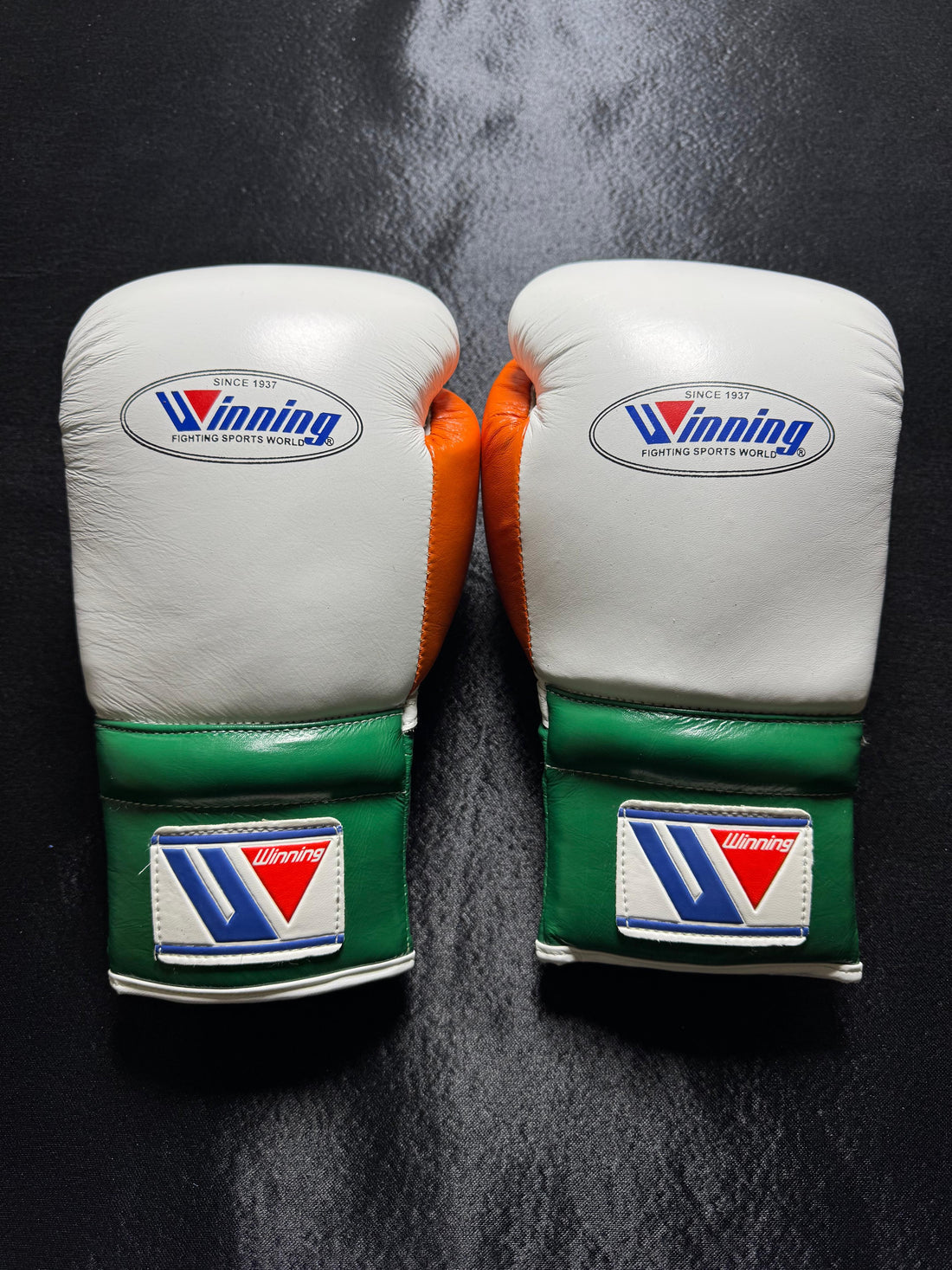 Tri-Color Winning Style Boxing Gloves | White, Orange & Green | Handmade Premium Boxing Gloves | Professional Training Gear