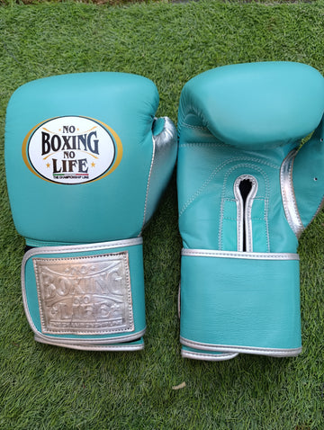 Sky Blue & Silver "No Boxing No Life" Boxing Gloves | Handmade | Premium Quality | Training, Sparring & Heavy Bag Gloves | Limited Edition Boxing Equipment